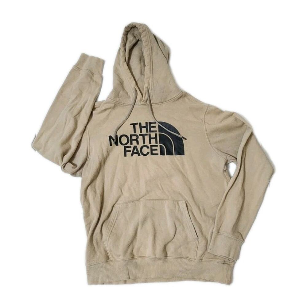 North Face Pullover Hoodie Camel Brown Black Logo Mens M Unisex Kangaroo Pocket